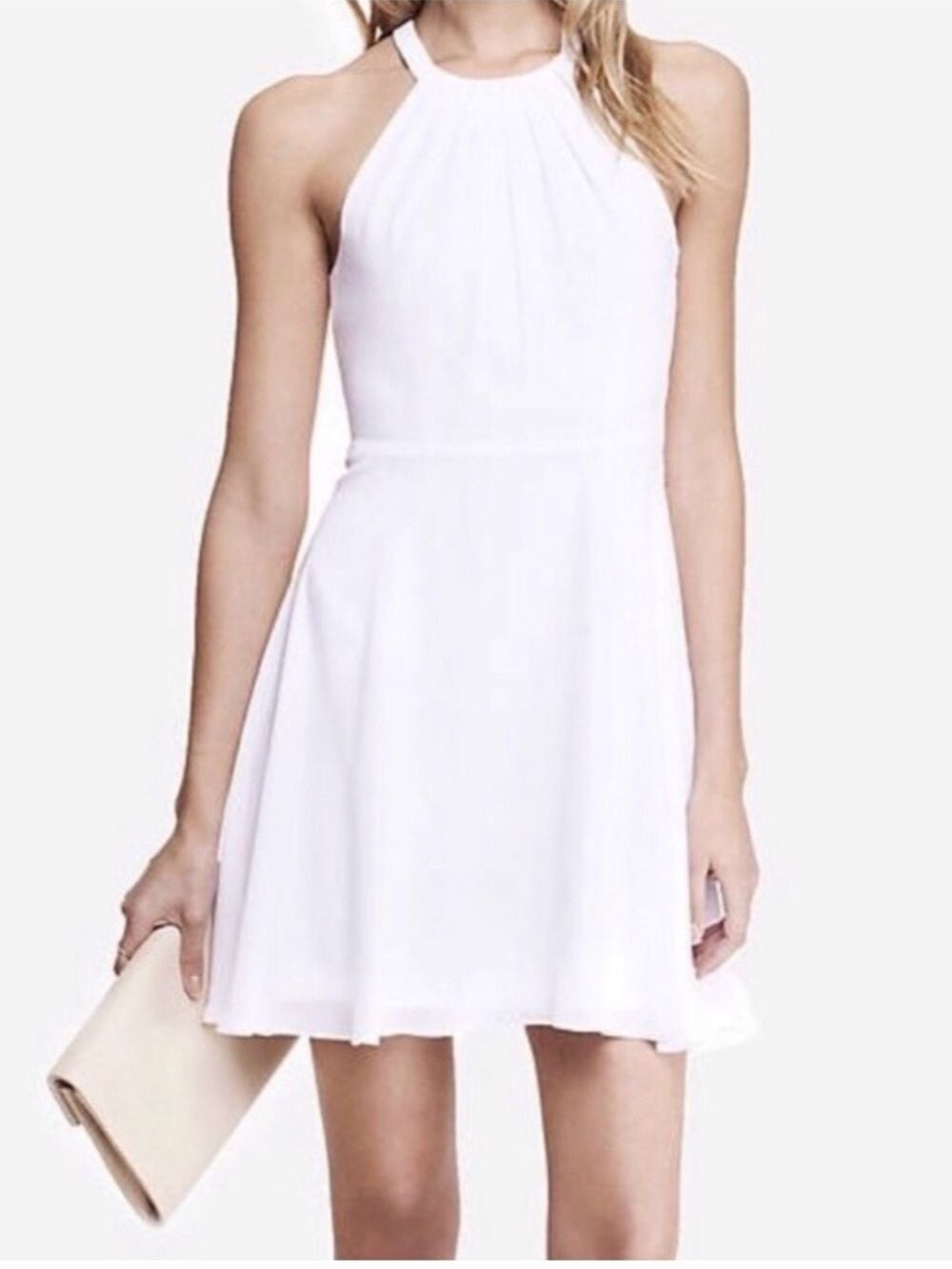 Express Fit and Flare Halter Dress White Size 10